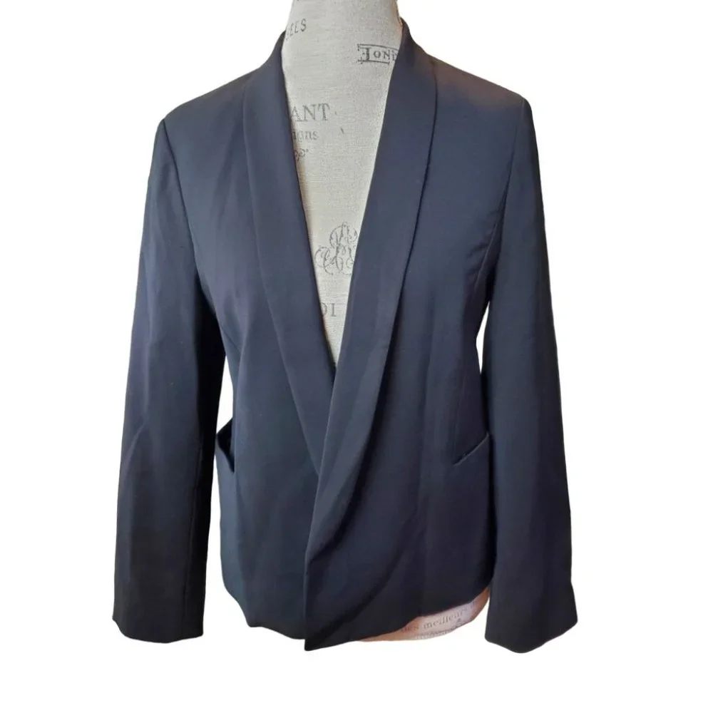 VINCE | Modern Criss Cross Collar Wool Blend Open Blazer (Size M) - Picture 1 of 7